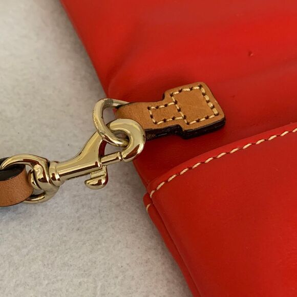 Dooney & Bourke Red Leather Crossbody Fold-Over Clutch Purse Tassel Strap - Picture 7 of 13